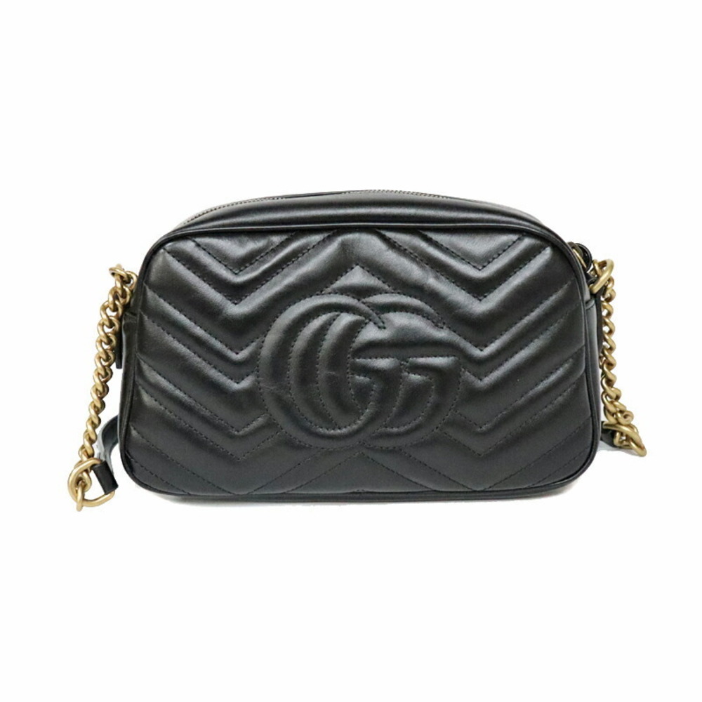 Gucci Black Bag Quilted Small Shoulder Marmont GG Leather
